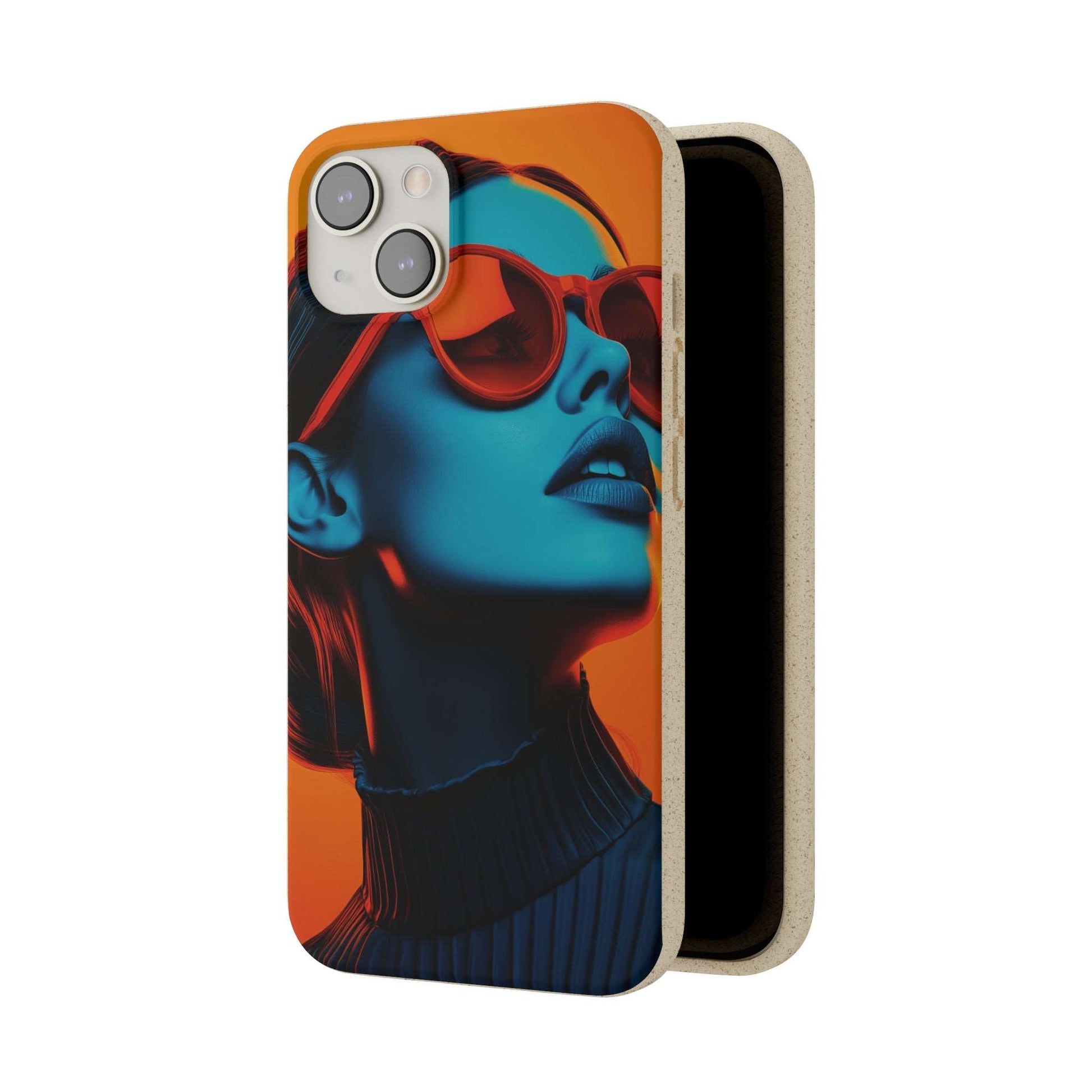 Madrid Modern Global Portrait phone case with a young woman, biodegradable, eco-friendly, and wireless charging compatible.