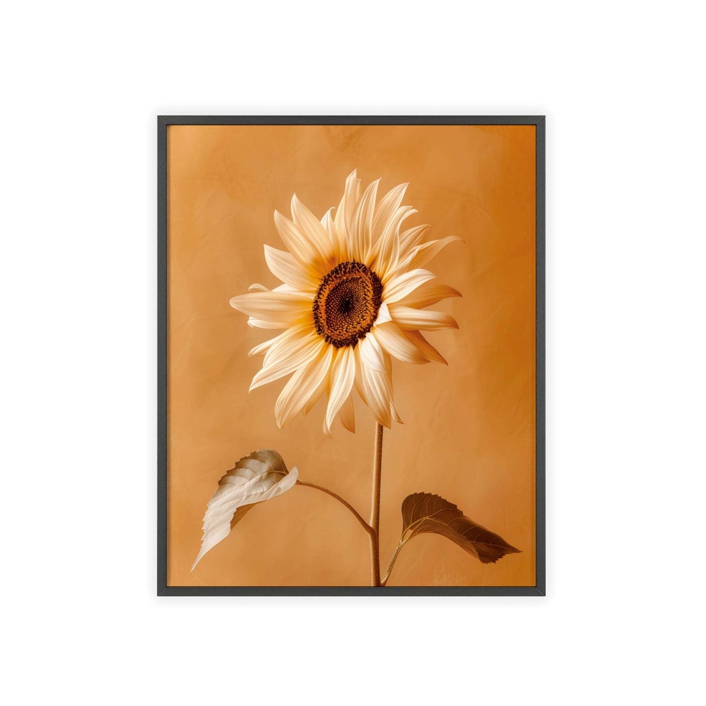 Vintage-style framed poster featuring vibrant sunflower blooms in rich, warm colors