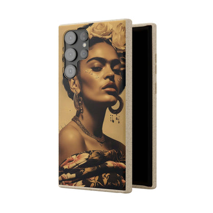 Biodegradable phone case with Frida Kahlo's Cancun 1927 portrait in vintage style.