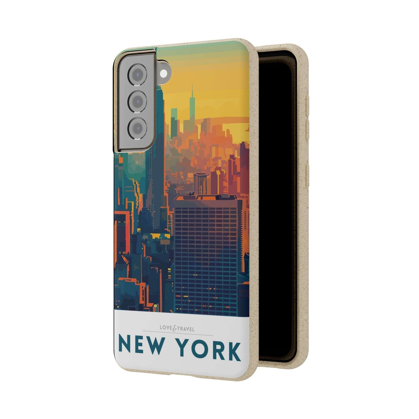 Eco-friendly New York-themed phone case made from bamboo fiber