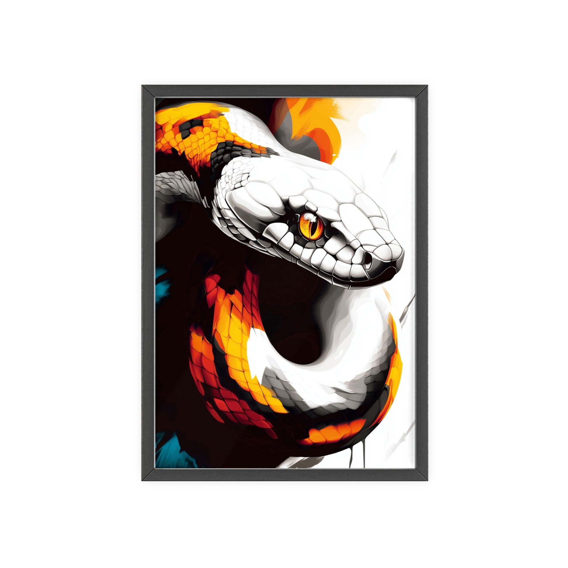 Framed Mystical Pop poster featuring a bold and colorful digital illustration of a coiled viper.