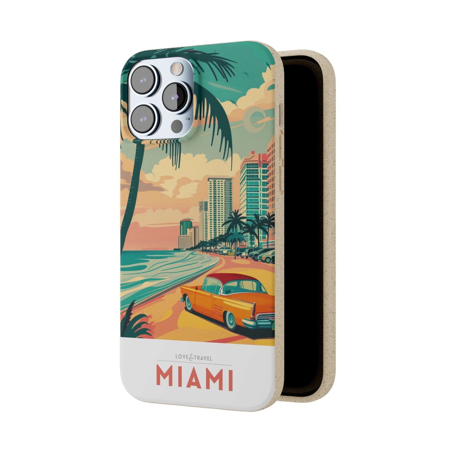 Eco-friendly Miami-themed phone case made from bamboo fiber