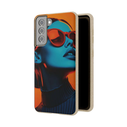 Madrid Modern Global Portrait phone case with a young woman, biodegradable, eco-friendly, and wireless charging compatible.