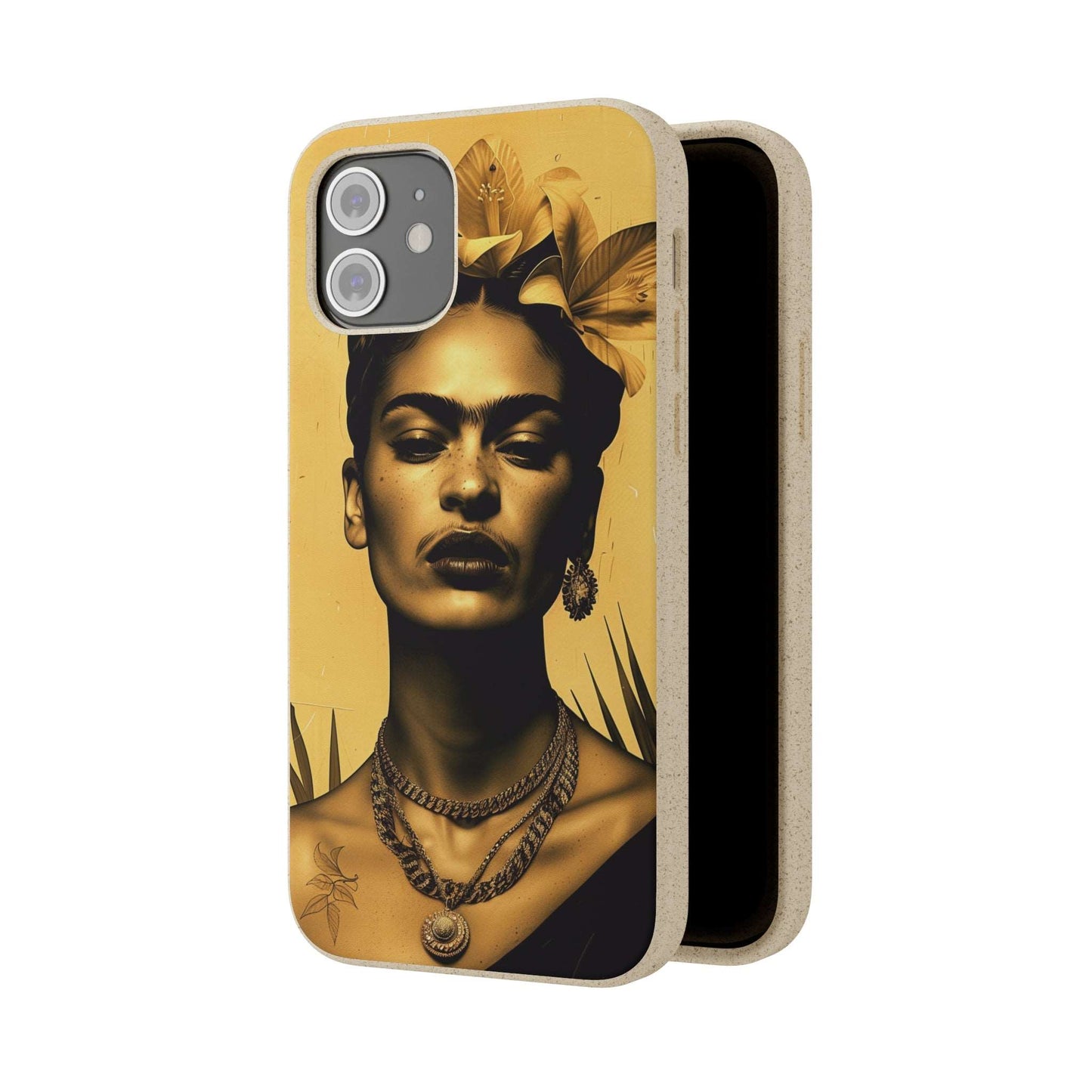 Biodegradable phone case with Frida Kahlo-inspired artwork in Coyoacan.