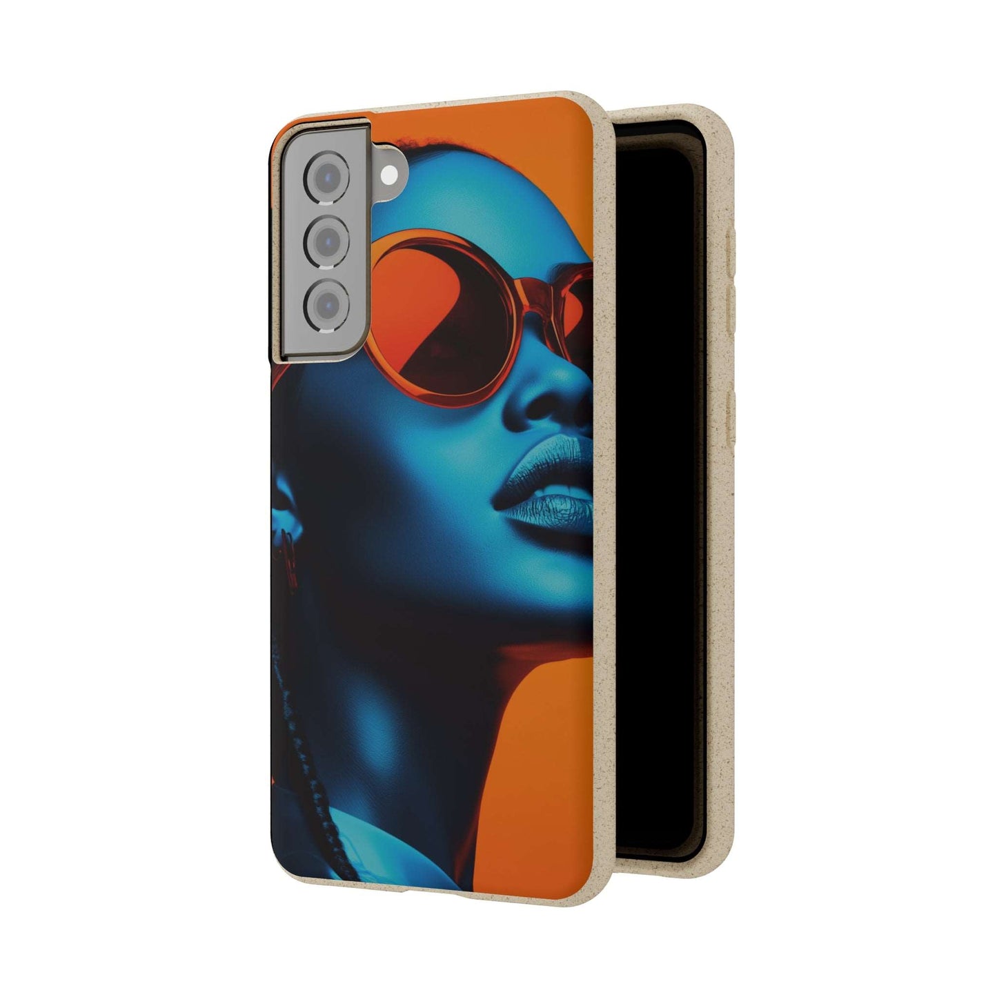 Habana Modern Global Portrait phone case featuring a radiant Black woman, biodegradable, eco-friendly, and wireless charging compatible.