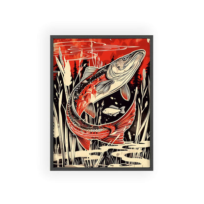 This original wall art, featuring a striking portrayal of the pike fish, adds a touch of edgy elegance to your modern home decor