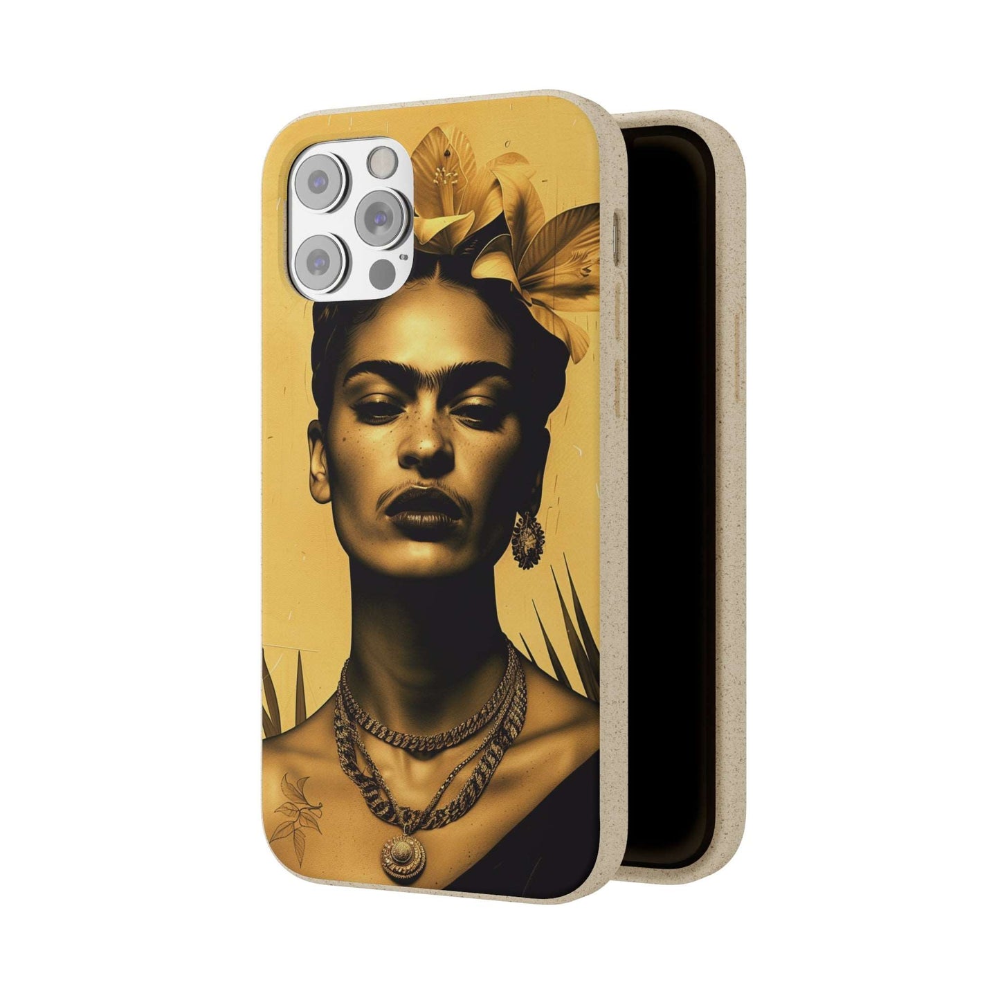 Biodegradable phone case with Frida Kahlo-inspired artwork in Coyoacan.