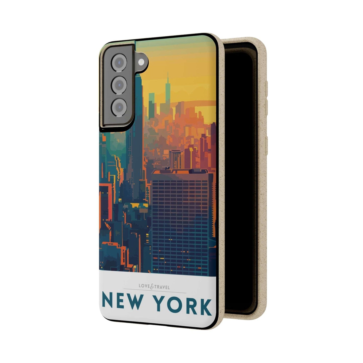 Eco-friendly New York-themed phone case made from bamboo fiber