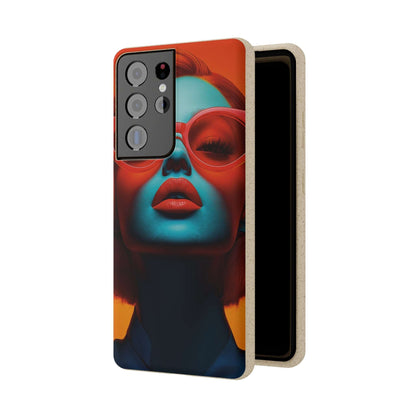 Paris Modern Global Portrait phone case with a ginger-haired woman, biodegradable, eco-friendly, and wireless charging compatible.