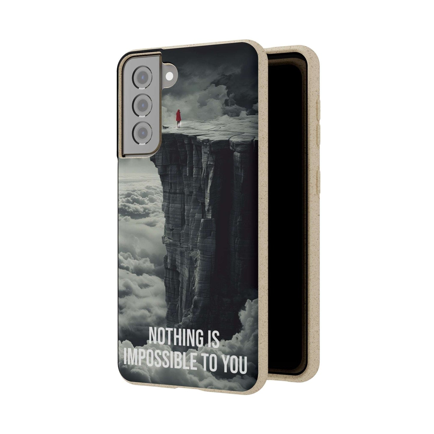 Eco-friendly motivational phone case with "Nothing is Impossible to You" quote