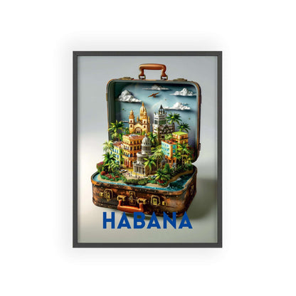 Vibrant Havana in a Suitcase travel poster featuring iconic landmarks, inspiring wanderlust and a love for timeless travel