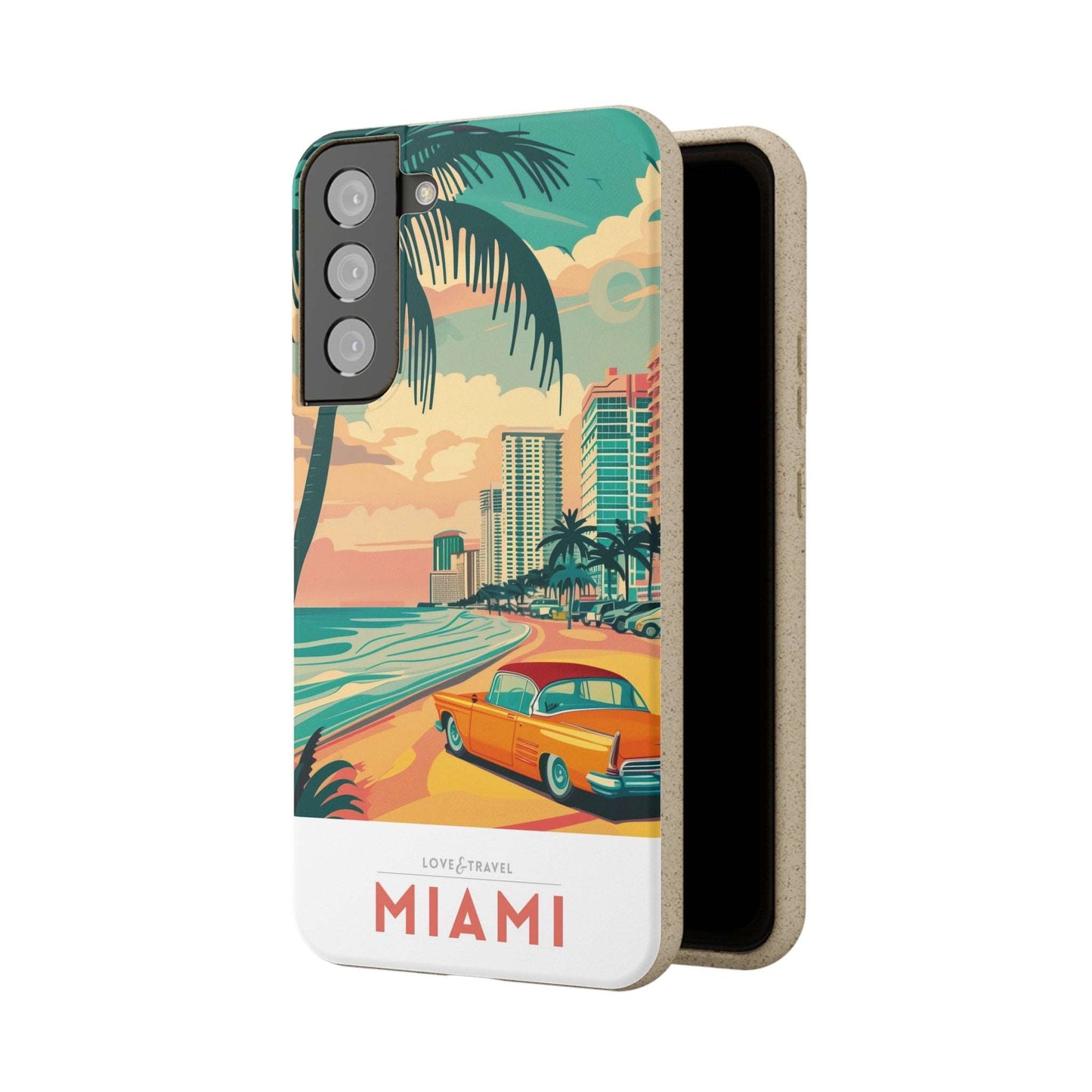 Eco-friendly Miami-themed phone case made from bamboo fiber