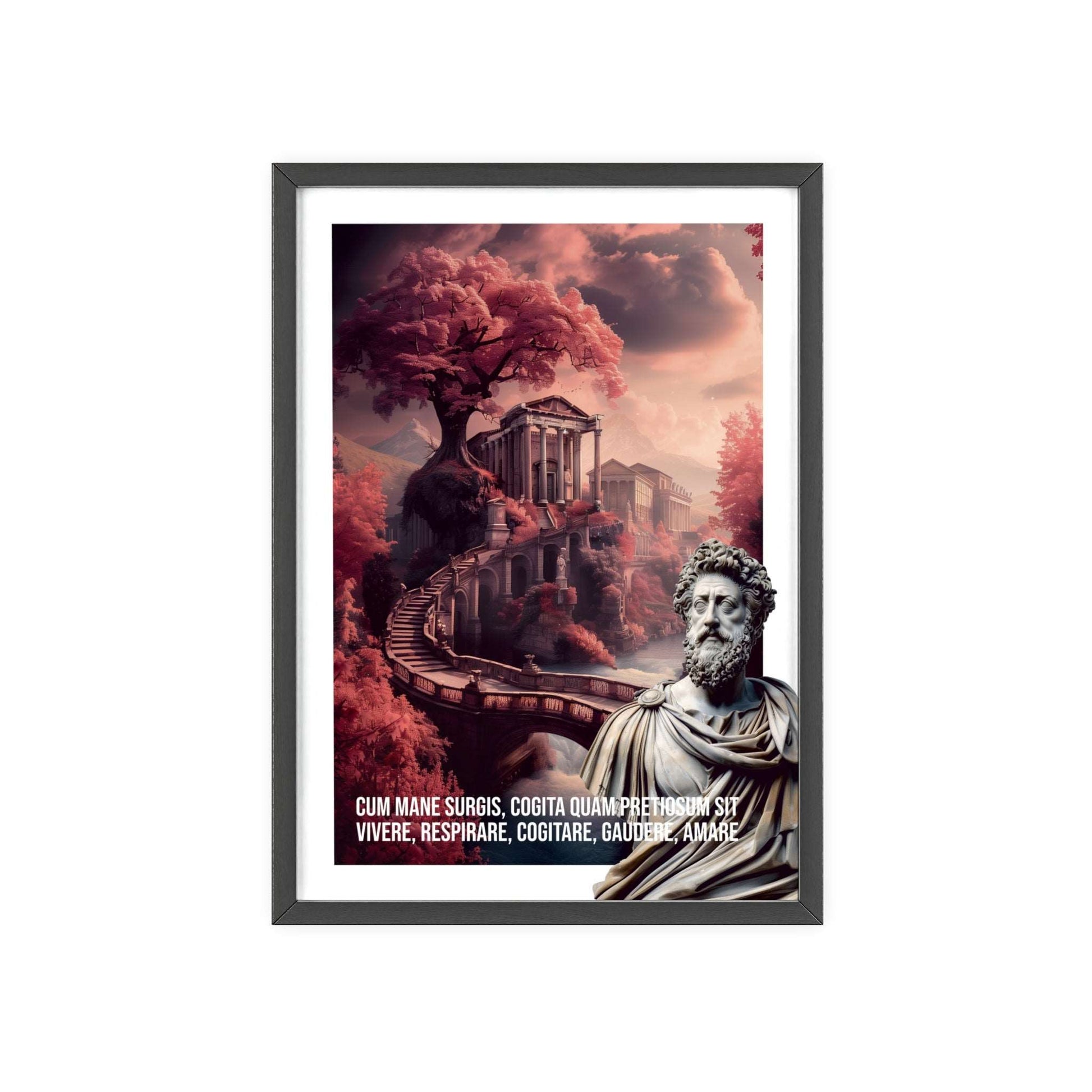 Surreal minimalist art print featuring a stunning Rome sunrise with Marcus Aurelius quote on the privilege of being alive