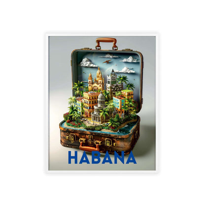 Vibrant Havana in a Suitcase travel poster featuring iconic landmarks, inspiring wanderlust and a love for timeless travel