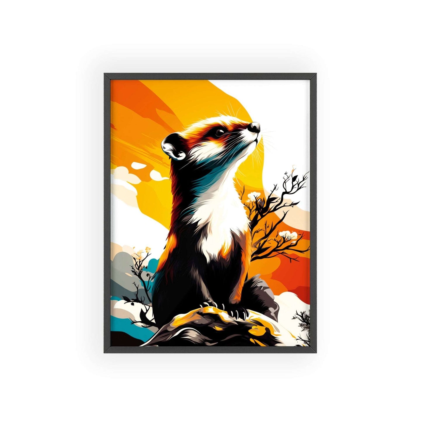 Framed Mystical Pop poster featuring a bold and colorful digital illustration of a weasel in motion.