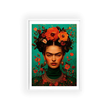 This "Kahlo is Kool" Frida Kahlo portrait poster, featuring a stunning aquamarine palette and a captivating design