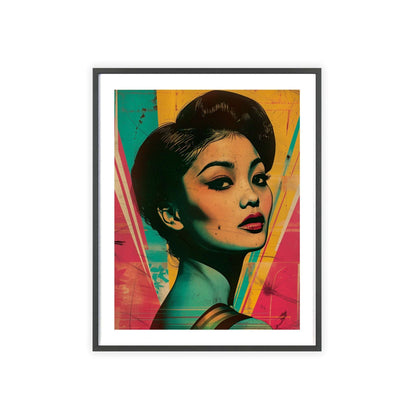 Pop art portrait of an iconic Indochinese woman from the Global Glamour collection, enhancing home decor with bold, vibrant design and chic aesthetic