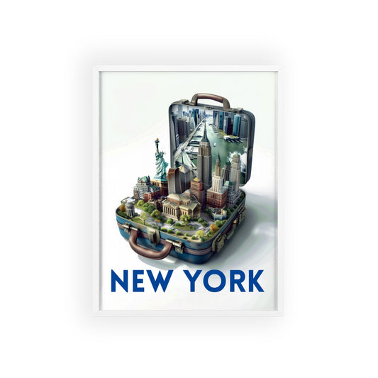 New York in a Suitcase. Elegant Travel Poster for Timeless Home Decor
