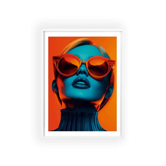 Colorful pop art portrait of a blonde-haired young woman, inspired by Moscow's enigmatic allure