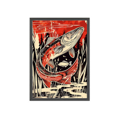 This original wall art, featuring a striking portrayal of the pike fish, adds a touch of edgy elegance to your modern home decor