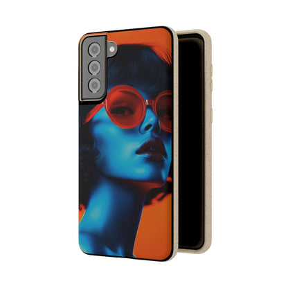 Roma Modern Global Portrait phone case with a young woman, biodegradable, eco-friendly, and wireless charging compatible.