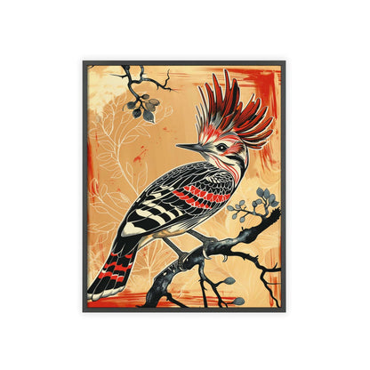 woodpecker poster, bird art, vibrant print, nature decor, wildlife illustration, red crest, birdwatching, wall art, decorative background, nature lovers