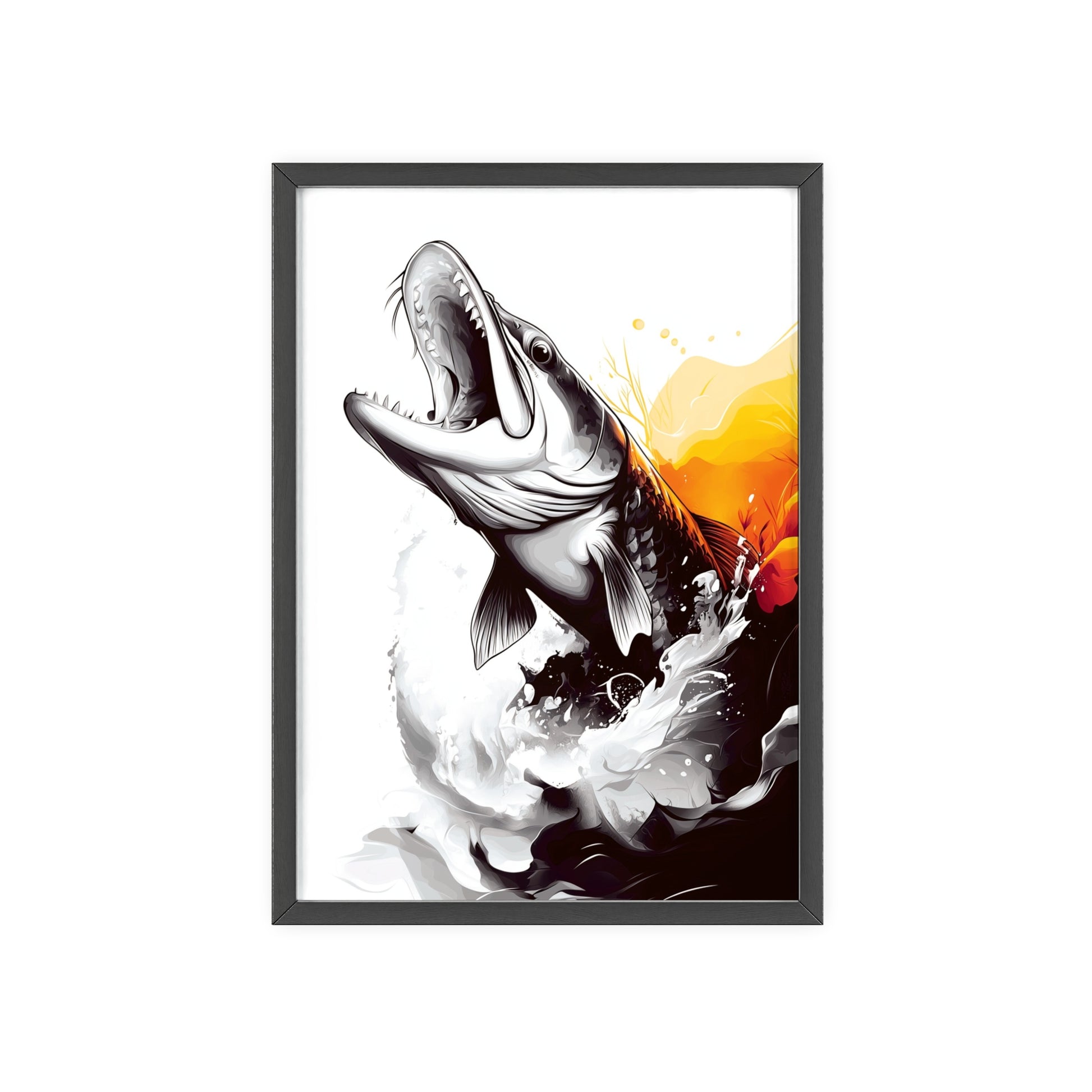 Framed Mystical Pop poster depicting a bold, colorful digital illustration of a pike in vibrant vector art.