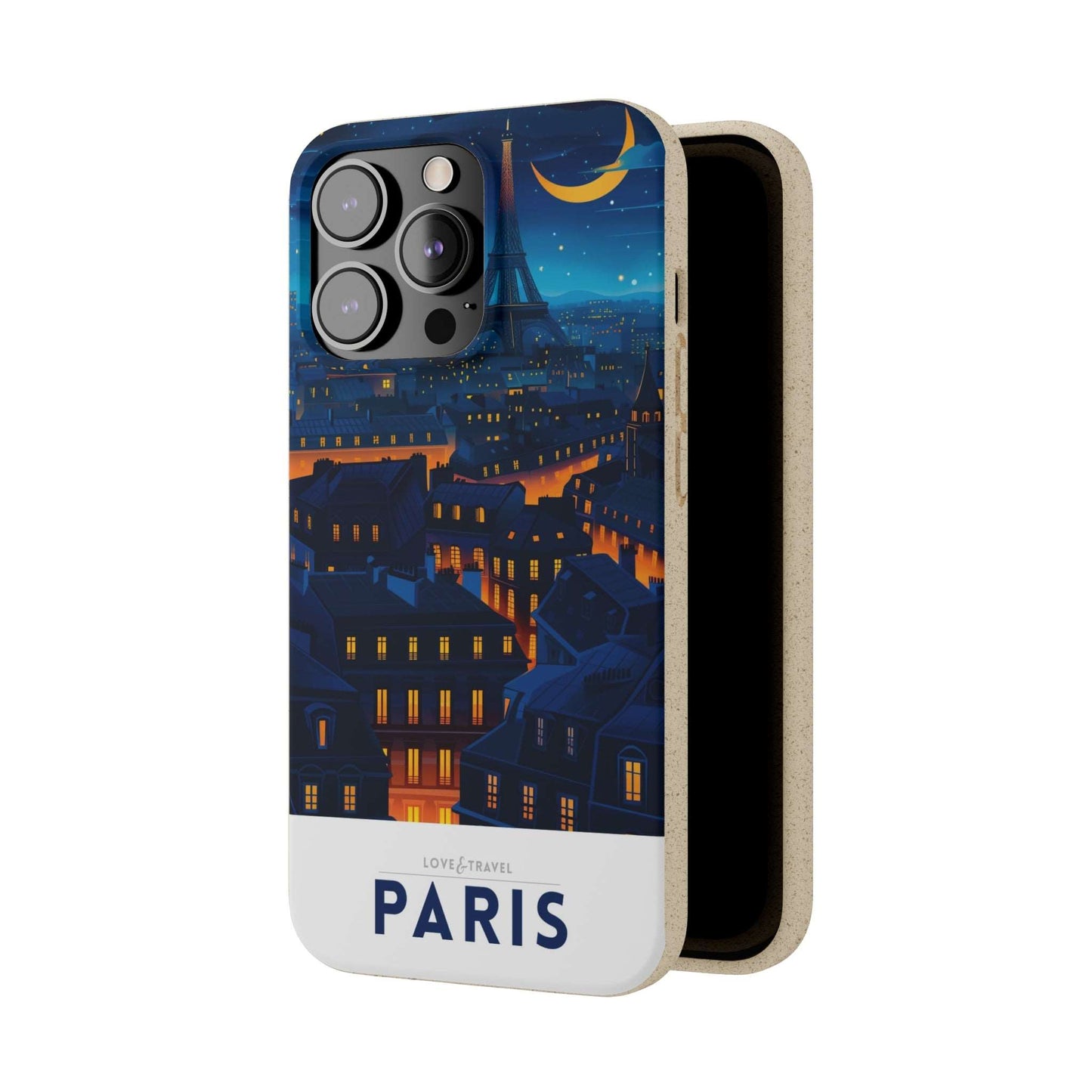 Eco-friendly Paris-themed phone case made from bamboo fiber