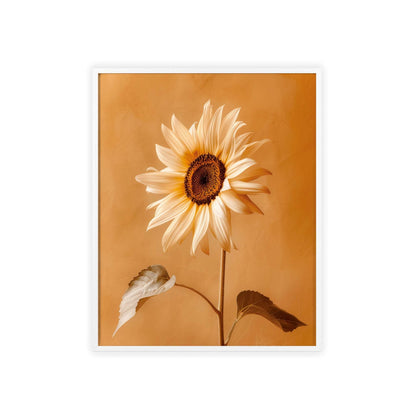 Vintage-style framed poster featuring vibrant sunflower blooms in rich, warm colors