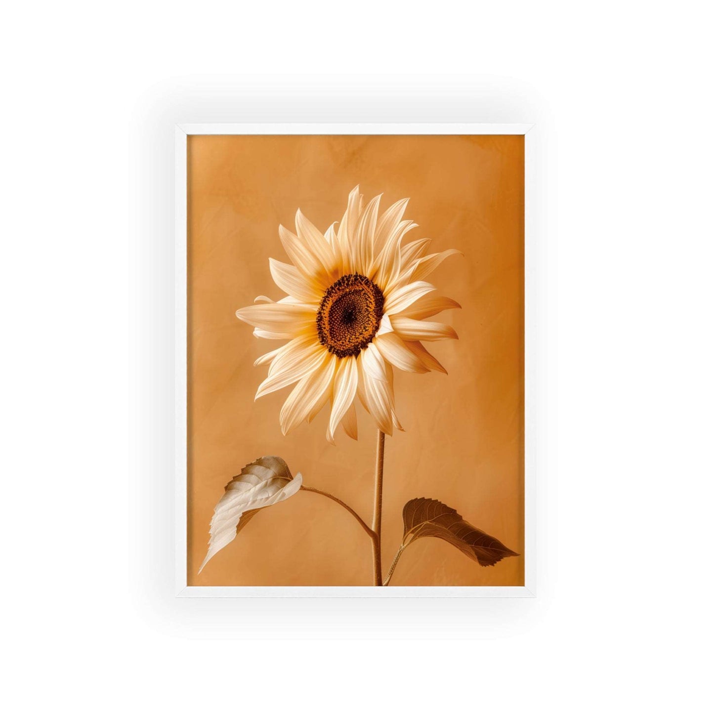 Vintage-style framed poster featuring vibrant sunflower blooms in rich, warm colors