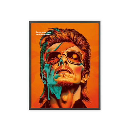 Portrait poster featuring David Bowie's quote: 'Tomorrow belongs to those who can hear it coming,' with bright, vibrant colors, perfect for modern home decor.