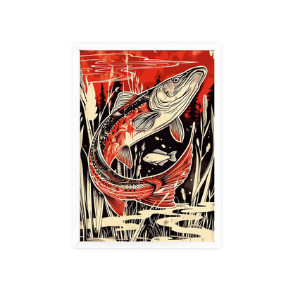 This original wall art, featuring a striking portrayal of the pike fish, adds a touch of edgy elegance to your modern home decor