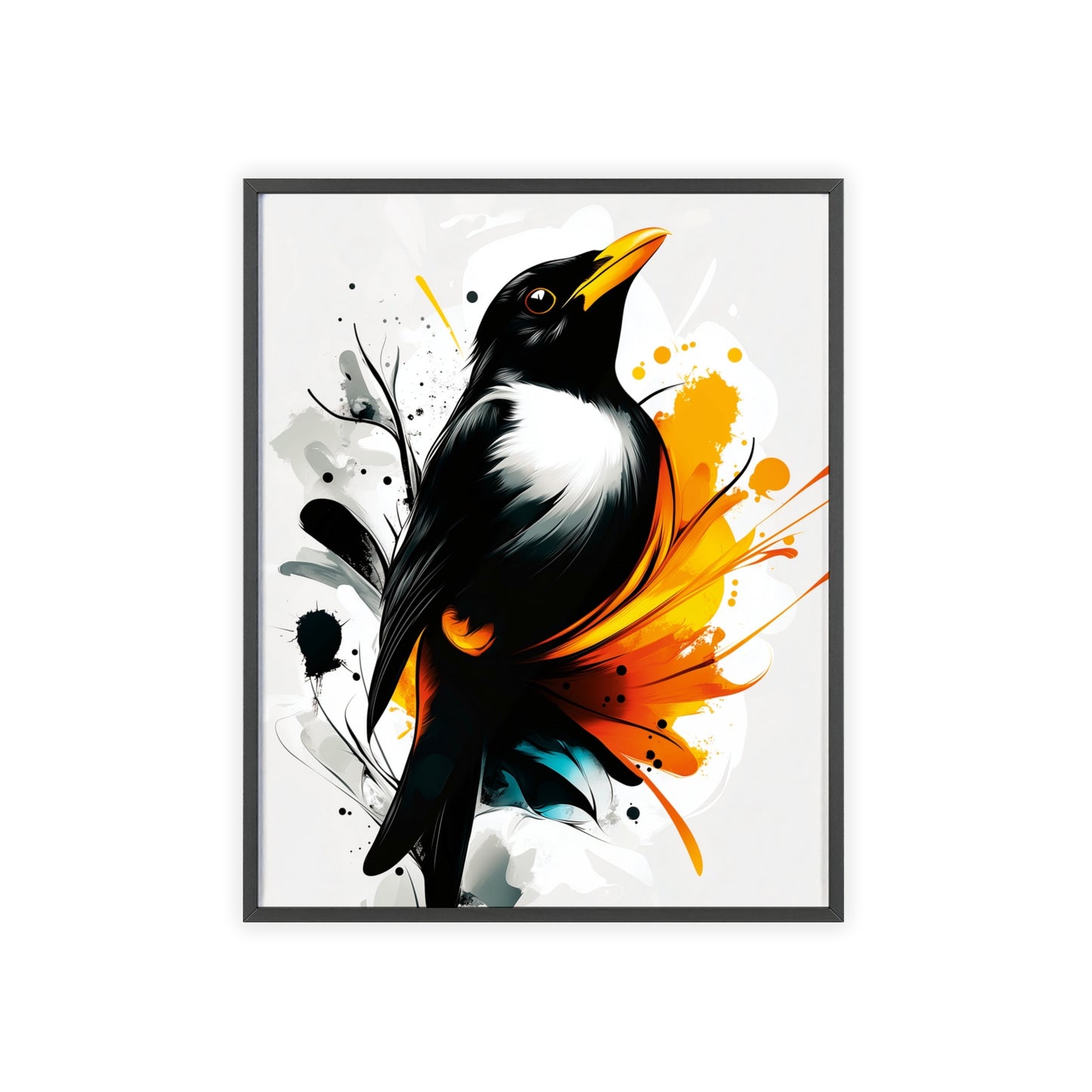 Colorful digital illustration of a mystical backbird with geometric shapes and vibrant hues, part of the Mystical Beasts Collection framed poster series