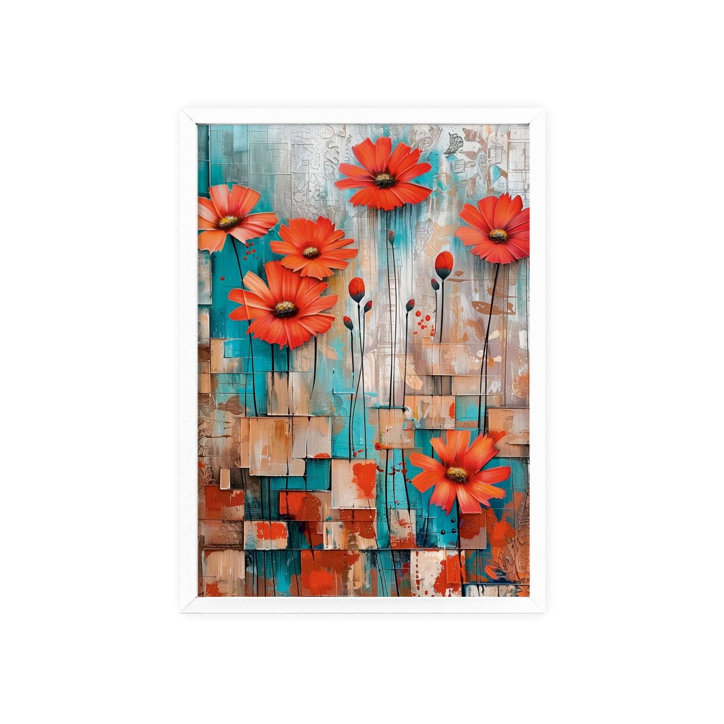 Modern abstract Daisies framed print from Flower Parade collection