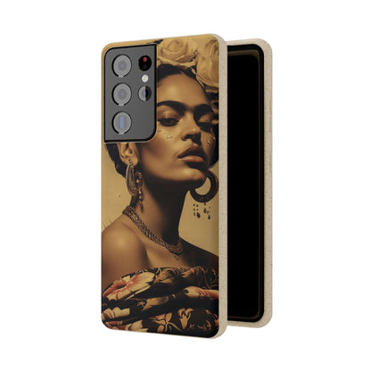 Biodegradable phone case with Frida Kahlo's Cancun 1927 portrait in vintage style.