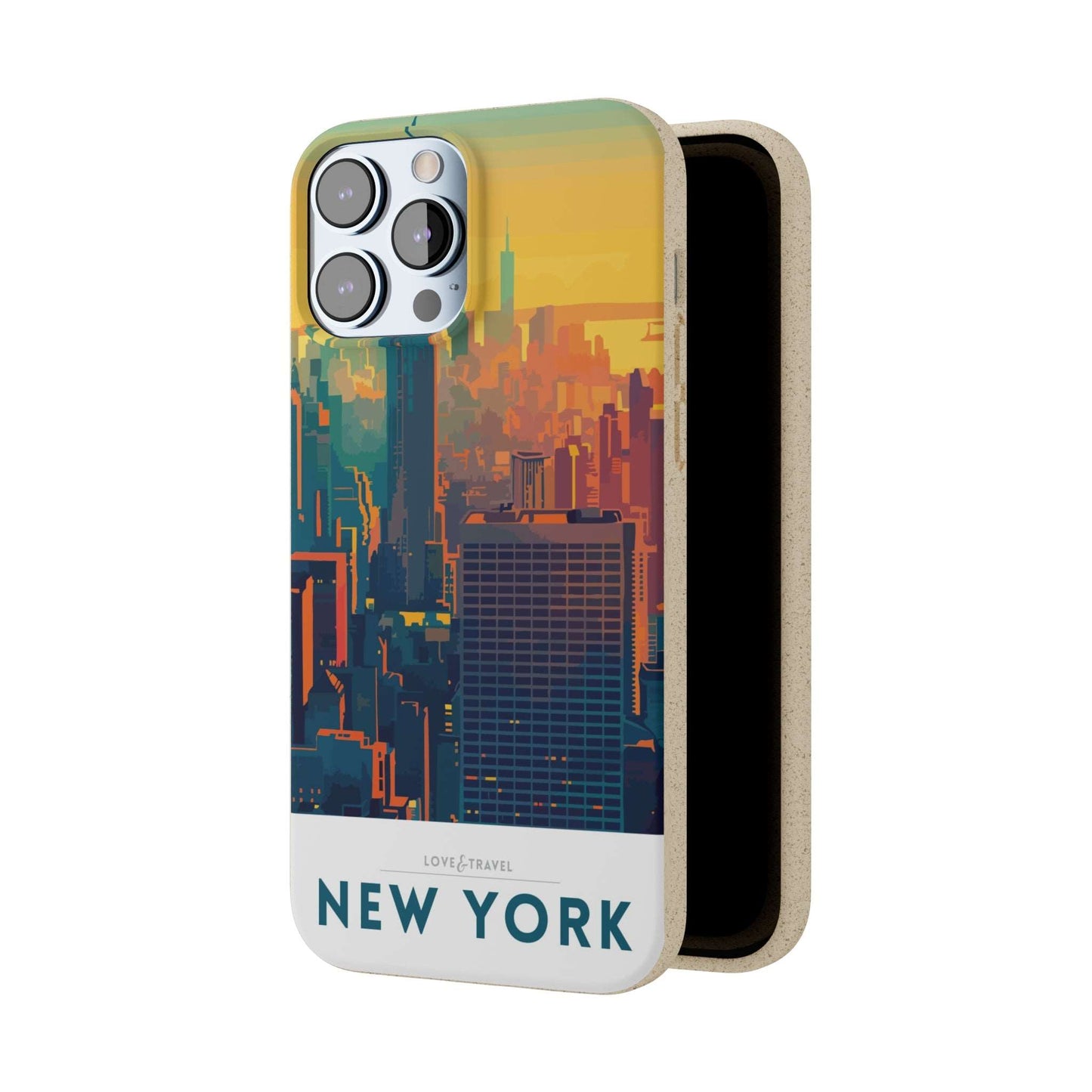 Eco-friendly New York-themed phone case made from bamboo fiber