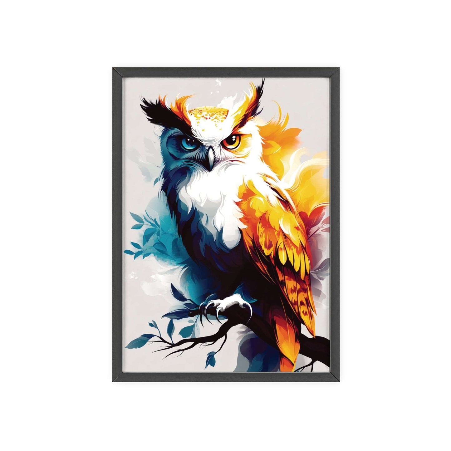 Framed Mystical Pop poster featuring a colorful and bold digital illustration of an owl.