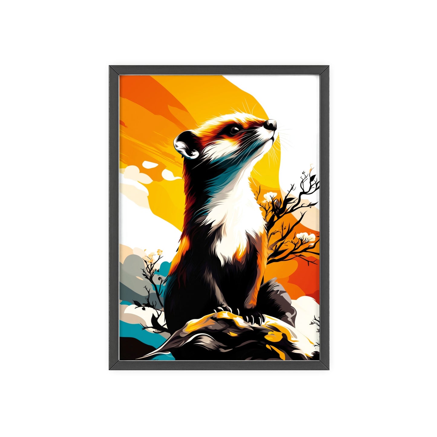 Framed Mystical Pop poster featuring a bold and colorful digital illustration of a weasel in motion.