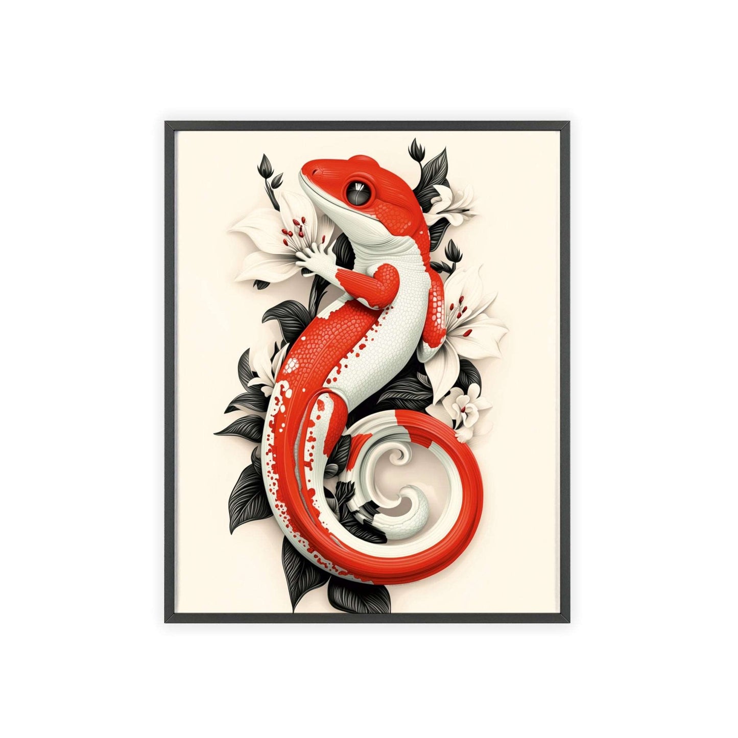 Framed poster of a stylized wall gecko