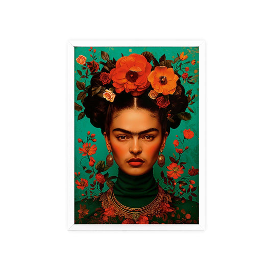 This "Kahlo is Kool" Frida Kahlo portrait poster, featuring a stunning aquamarine palette and a captivating design